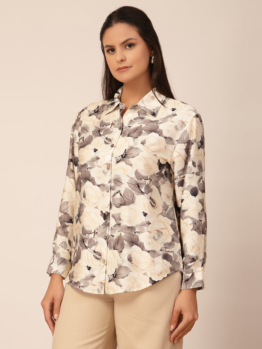 Gipsy Black & White Floral Viscose Shirt
