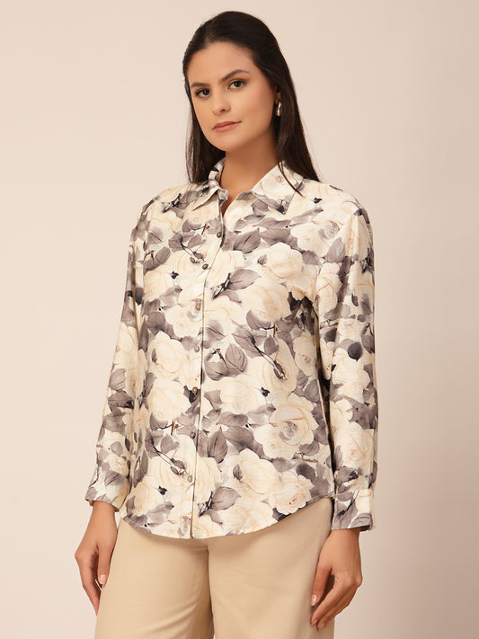 Gipsy Black & White Floral Viscose Shirt