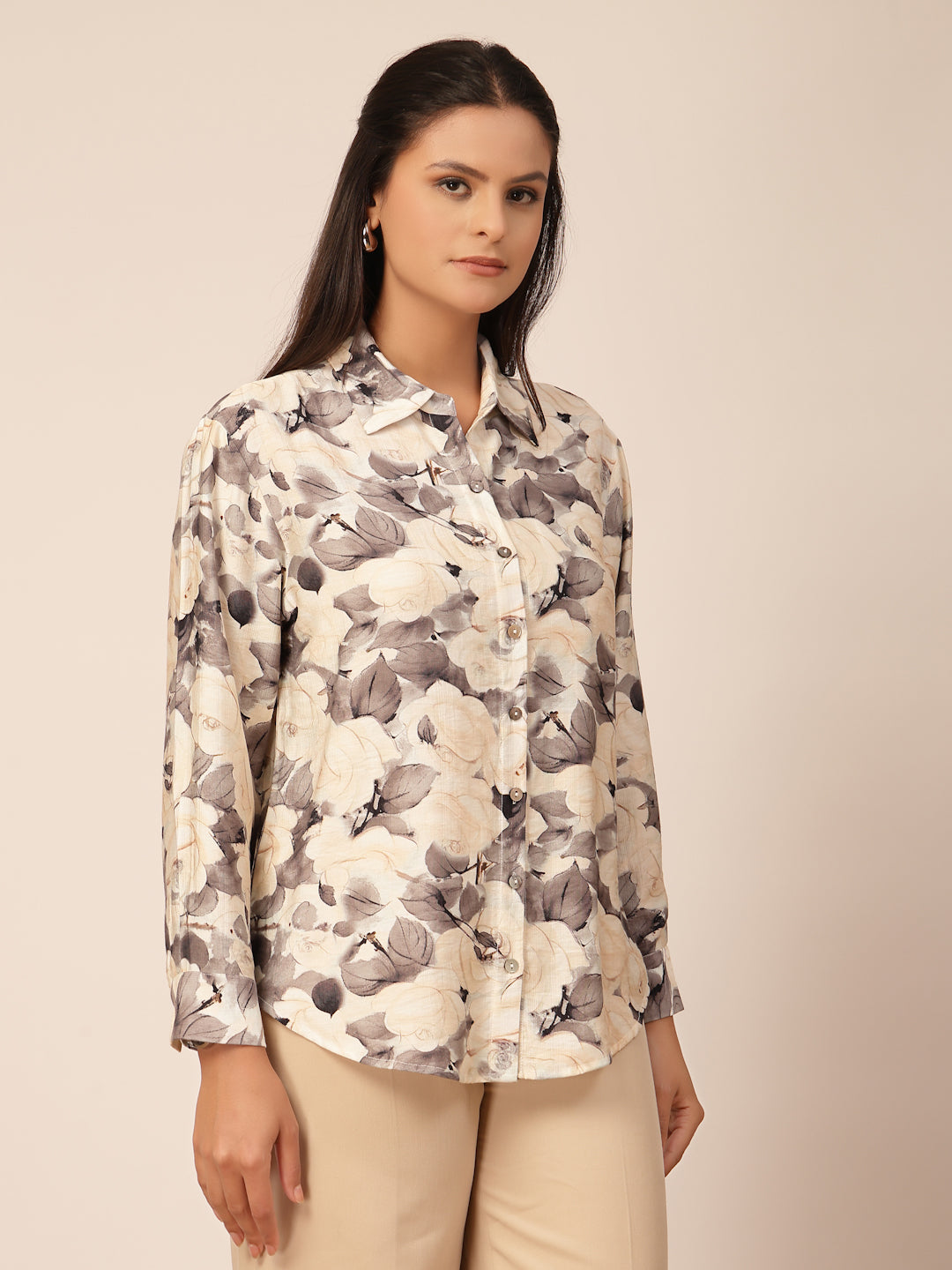 Gipsy Black & White Floral Viscose Shirt