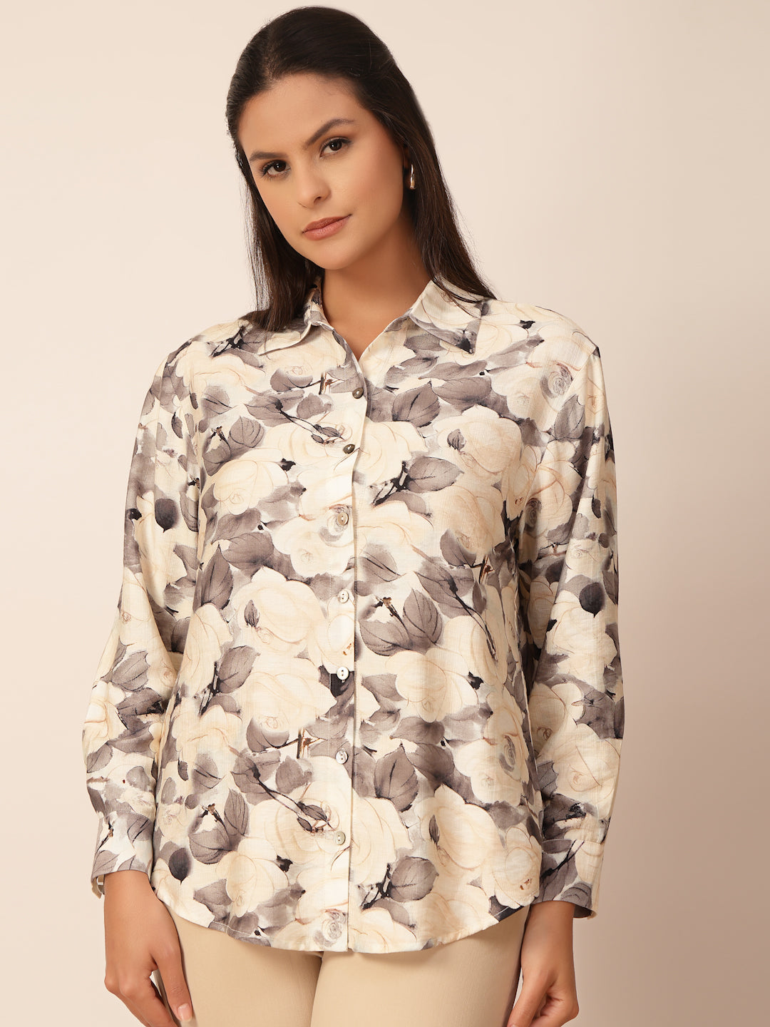 Gipsy Black & White Floral Viscose Shirt