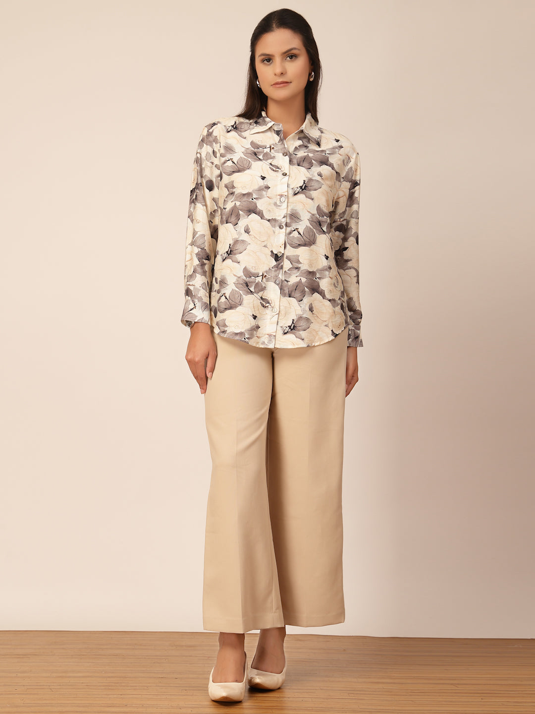 Gipsy Black & White Floral Viscose Shirt