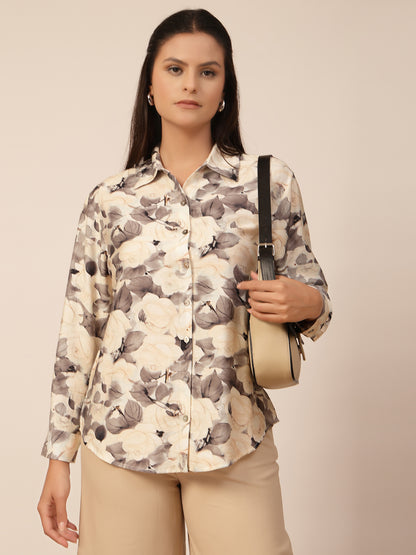 Gipsy Black & White Floral Viscose Shirt