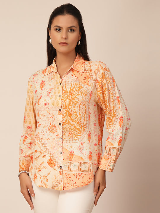 Gipsy Orange Viscose Printed Shirt