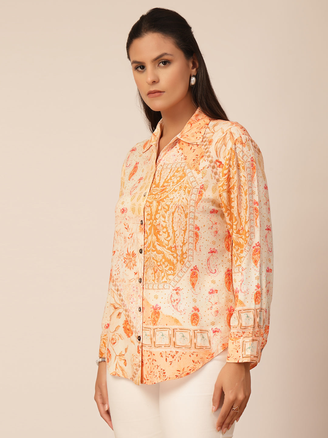 Gipsy Orange Viscose Printed Shirt