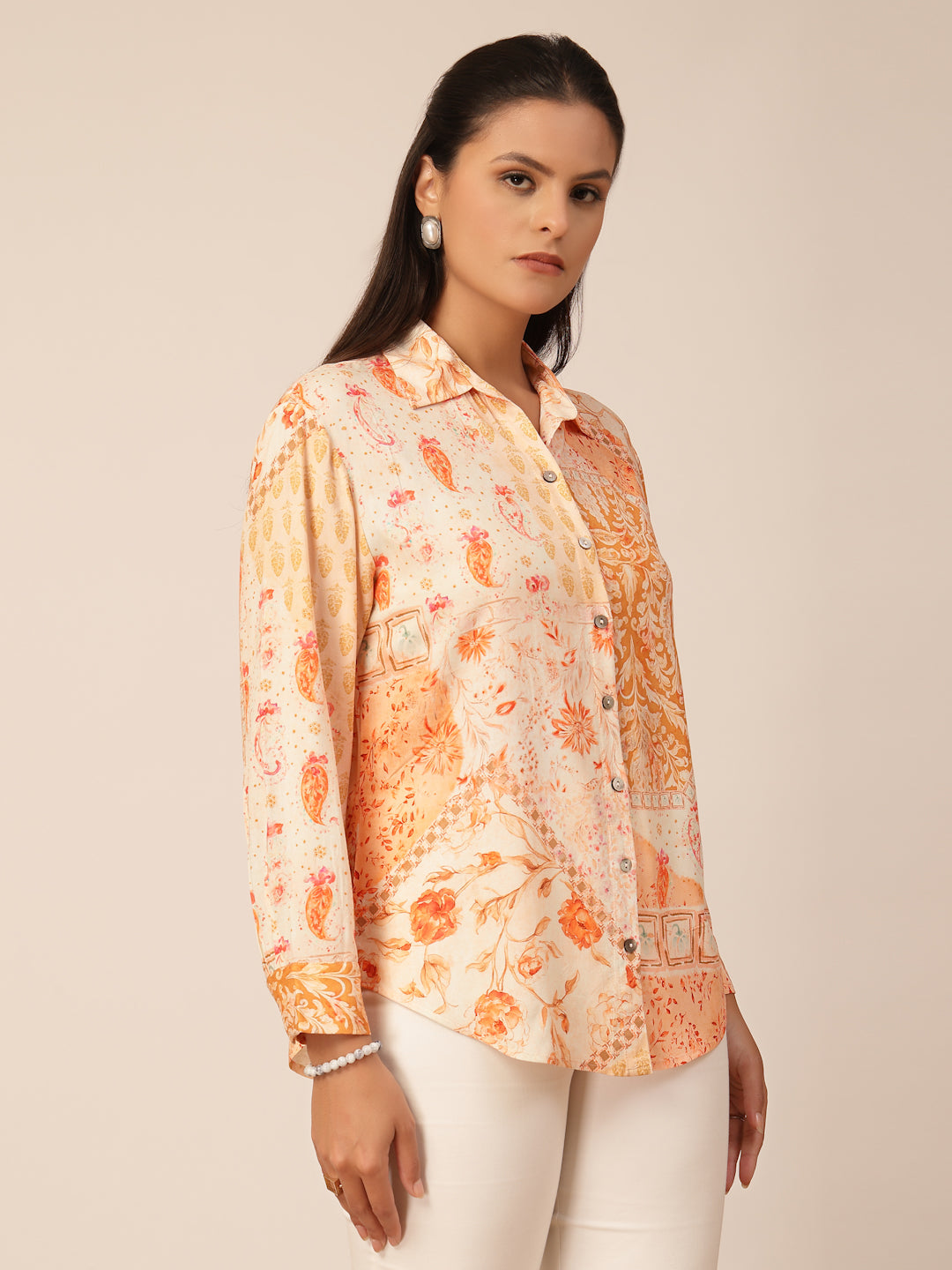 Gipsy Orange Viscose Printed Shirt