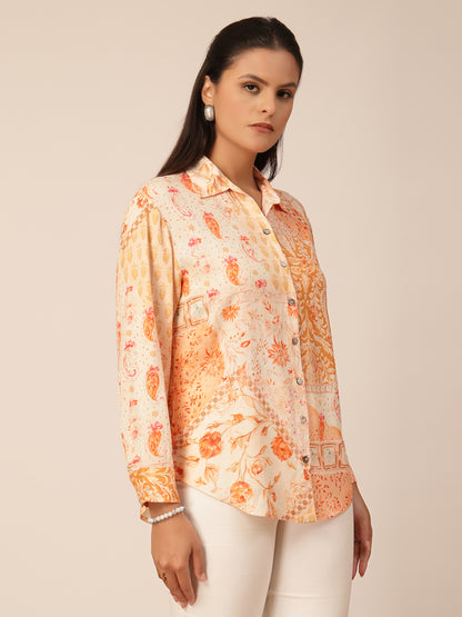 Gipsy Orange Viscose Printed Shirt