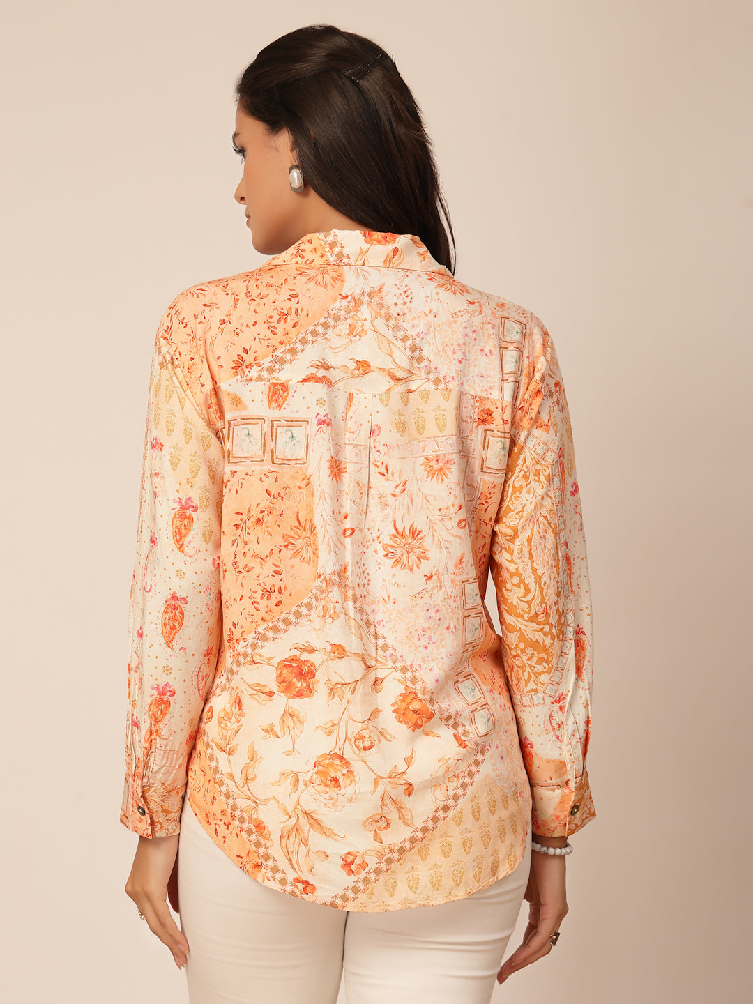 Gipsy Orange Viscose Printed Shirt