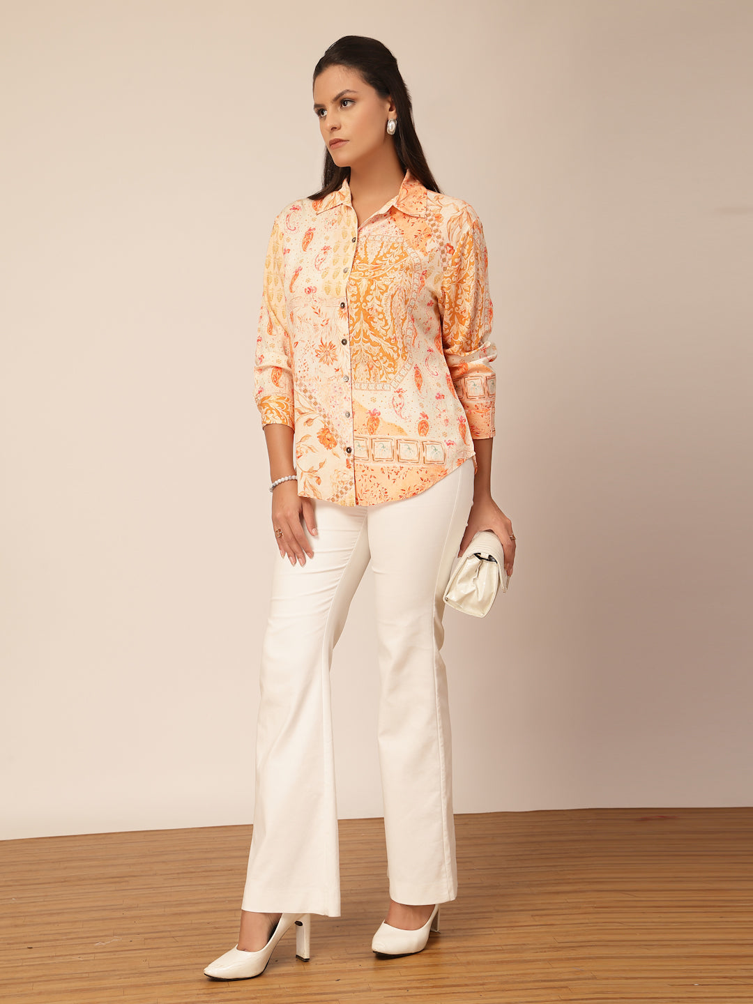 Gipsy Orange Viscose Printed Shirt