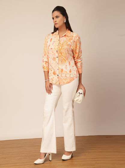 Gipsy Orange Viscose Printed Shirt