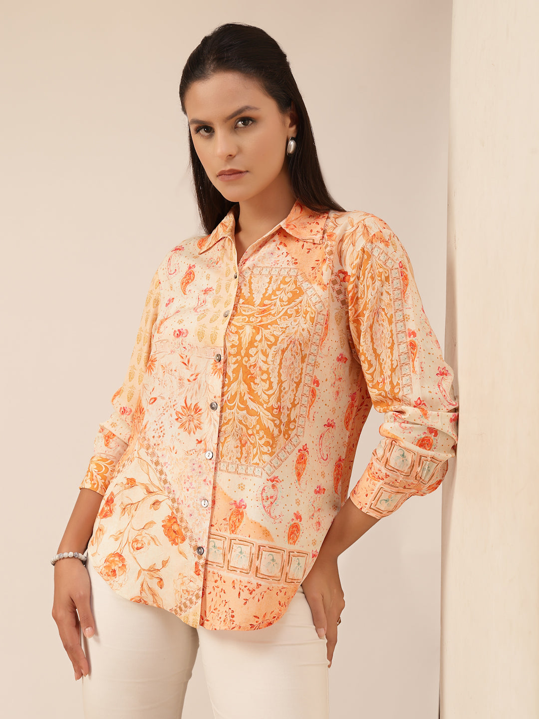 Gipsy Orange Viscose Printed Shirt