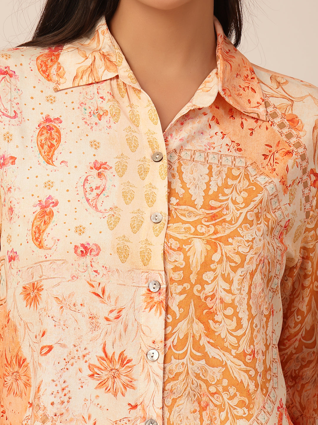 Gipsy Orange Viscose Printed Shirt