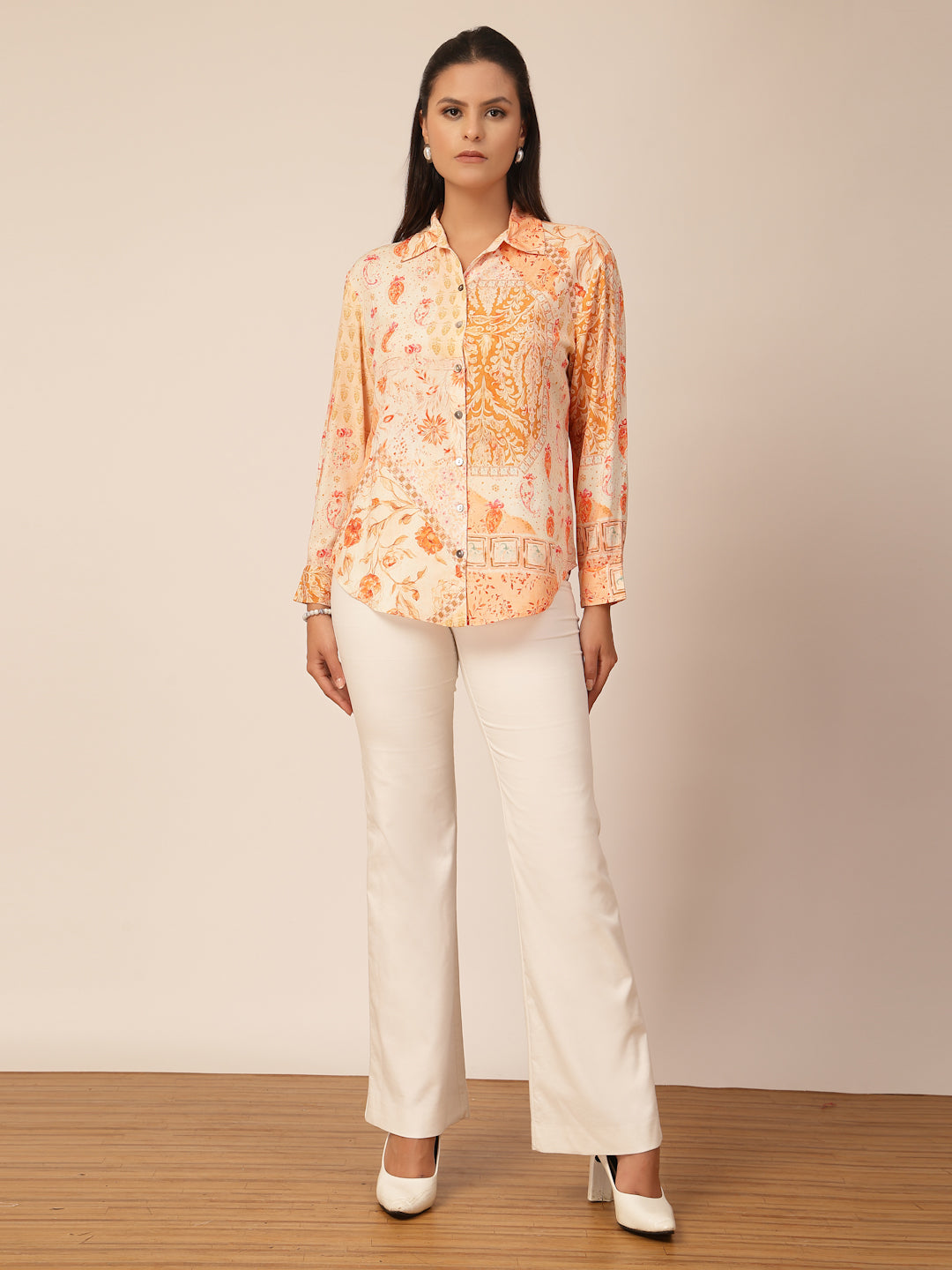 Gipsy Orange Viscose Printed Shirt