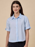 Gipsy Light Blue Solid Linen Viscose Shirt