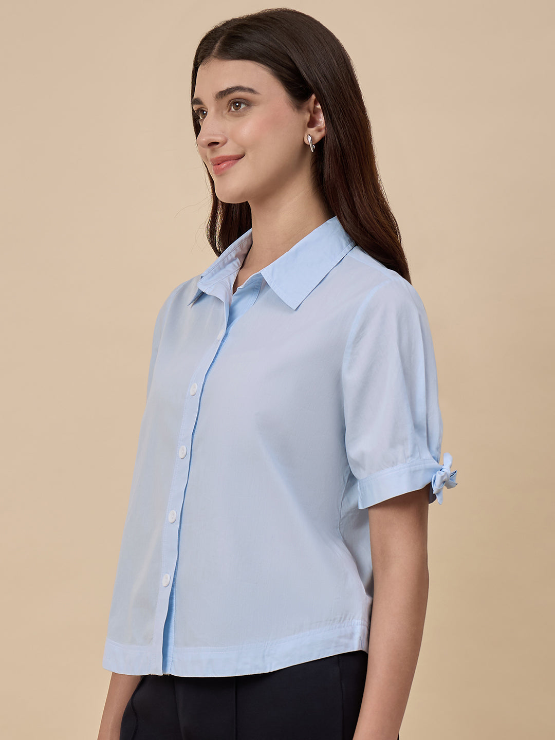 Light Blue Solid Linen Viscose Shirt