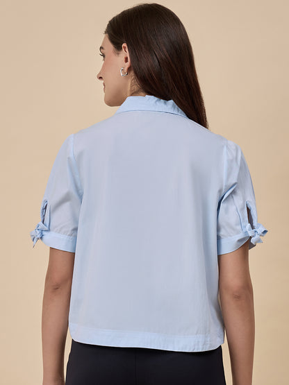 Light Blue Solid Linen Viscose Shirt