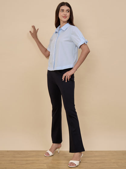 Light Blue Solid Linen Viscose Shirt