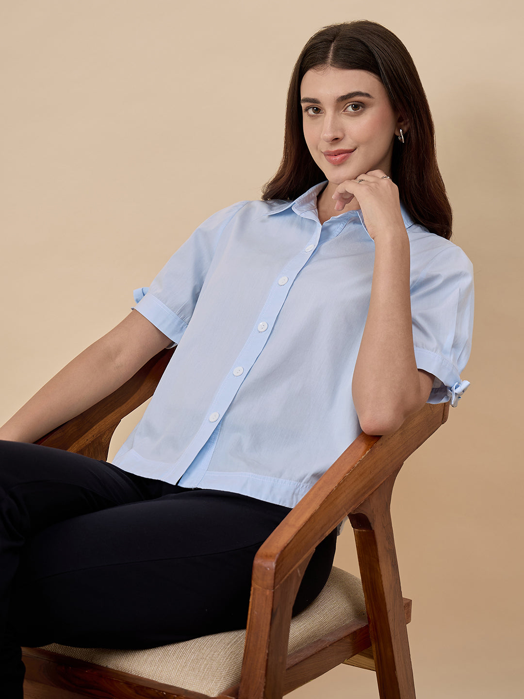 Light Blue Solid Linen Viscose Shirt