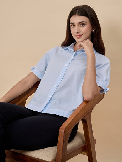 Light Blue Solid Linen Viscose Shirt