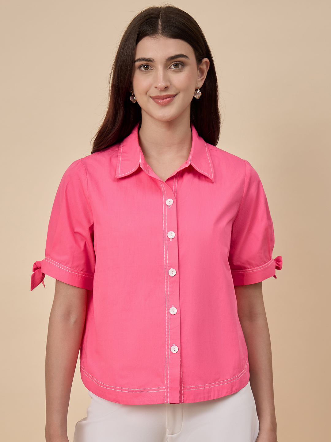 Gipsy Pink Solid Linen Viscose Shirt