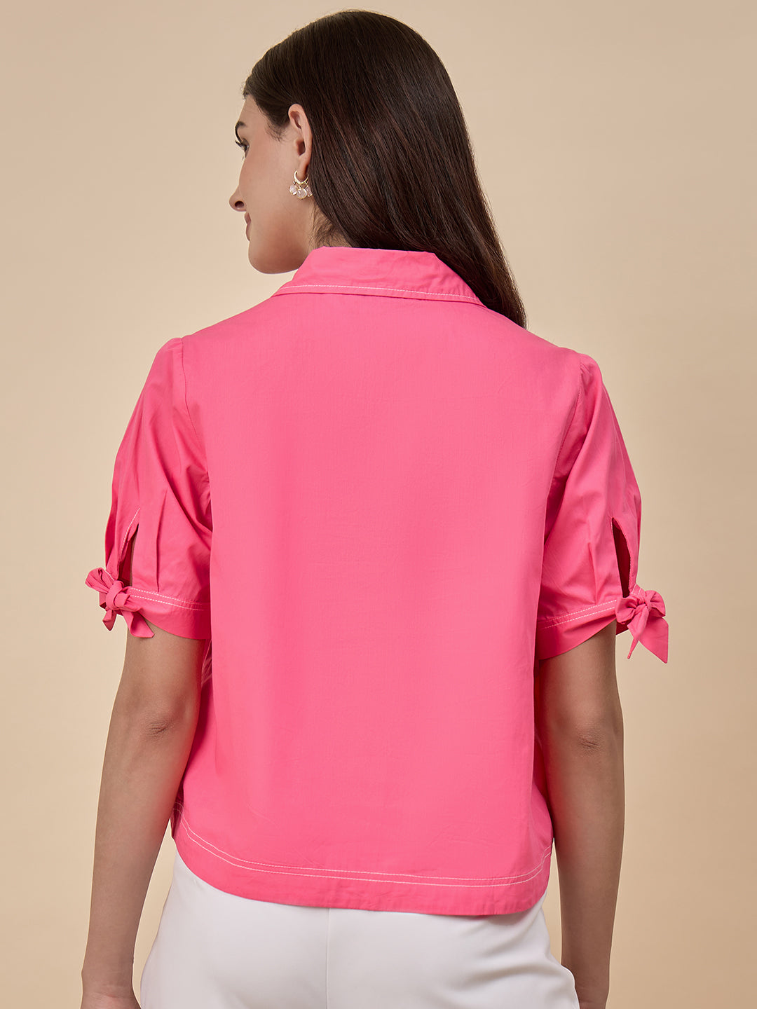 Pink Solid Linen Viscose Shirt