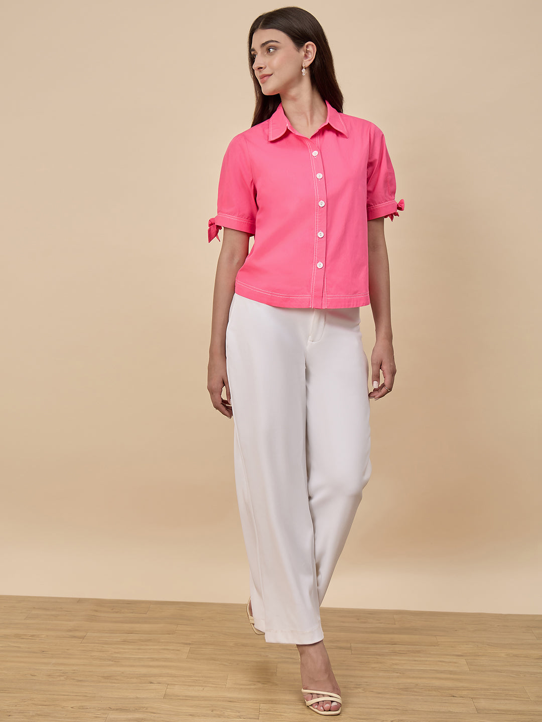 Pink Solid Linen Viscose Shirt