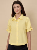 Gipsy Yellow Solid Linen Viscose Shirt