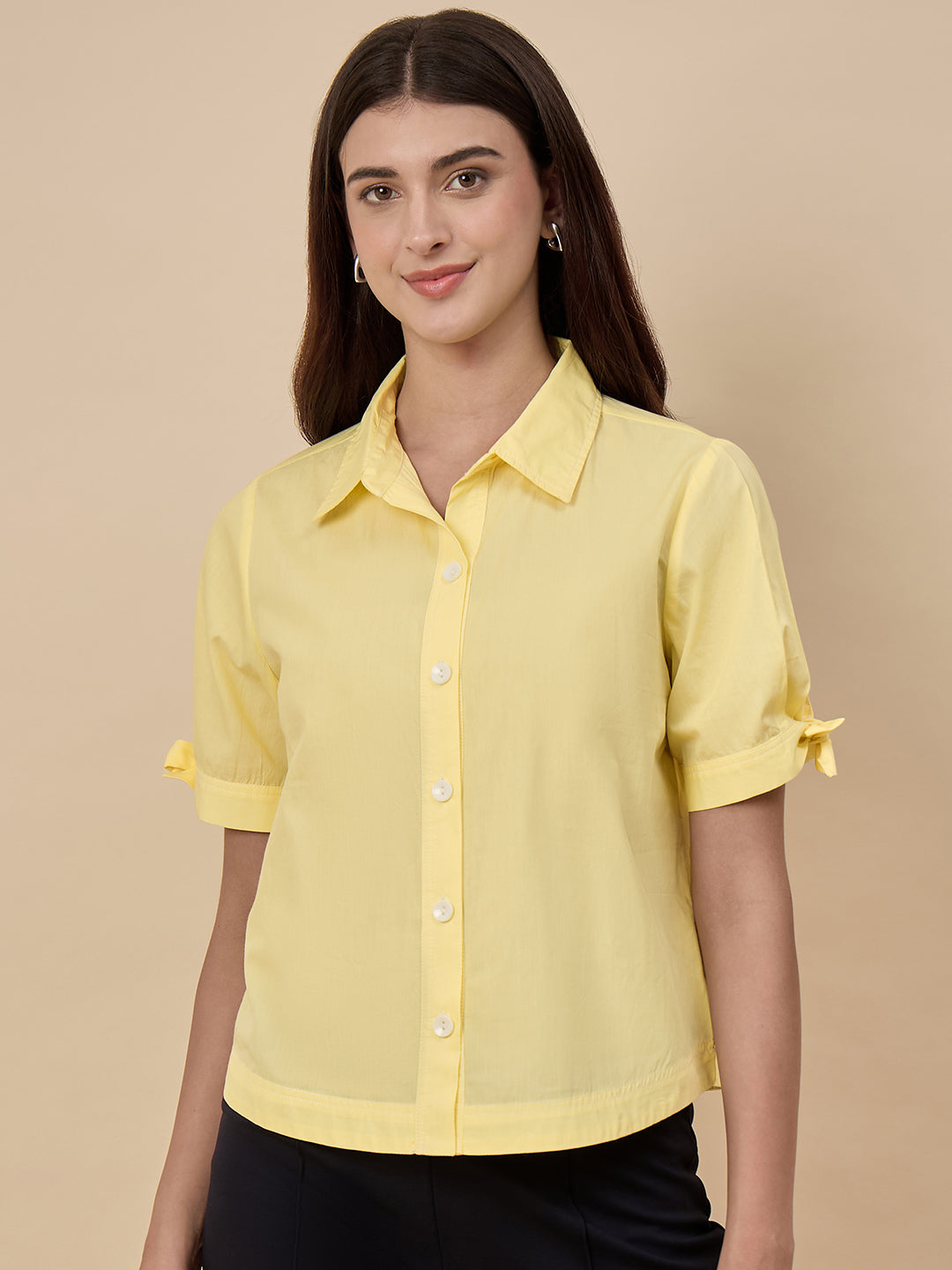 Gipsy Yellow Solid Linen Viscose Shirt