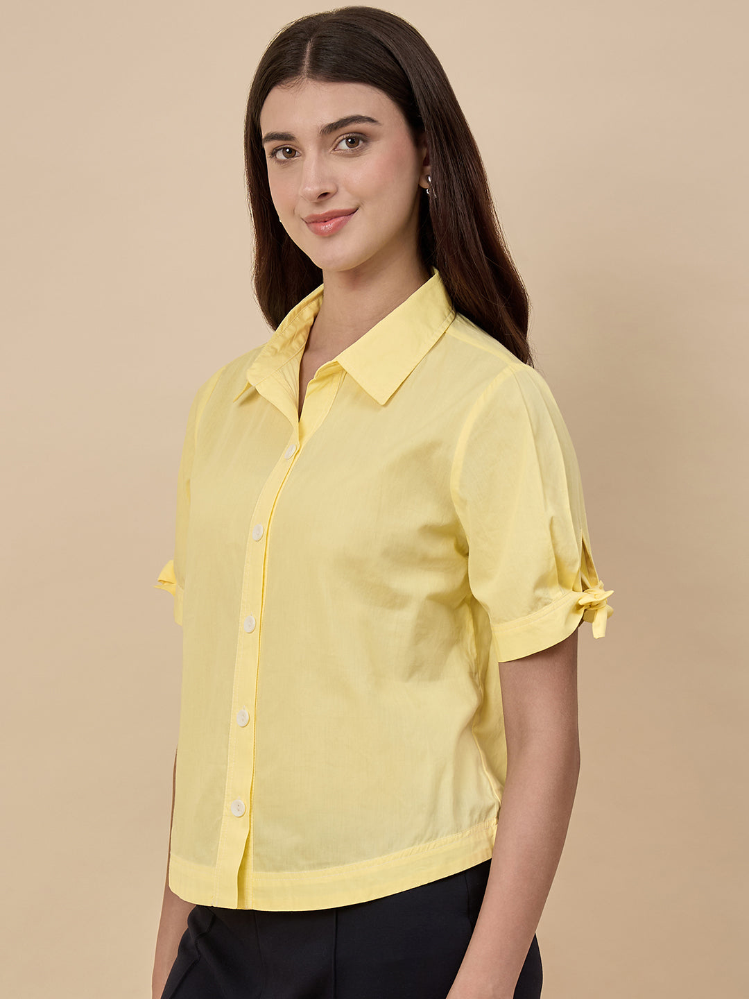Yellow Solid Linen Viscose Shirt