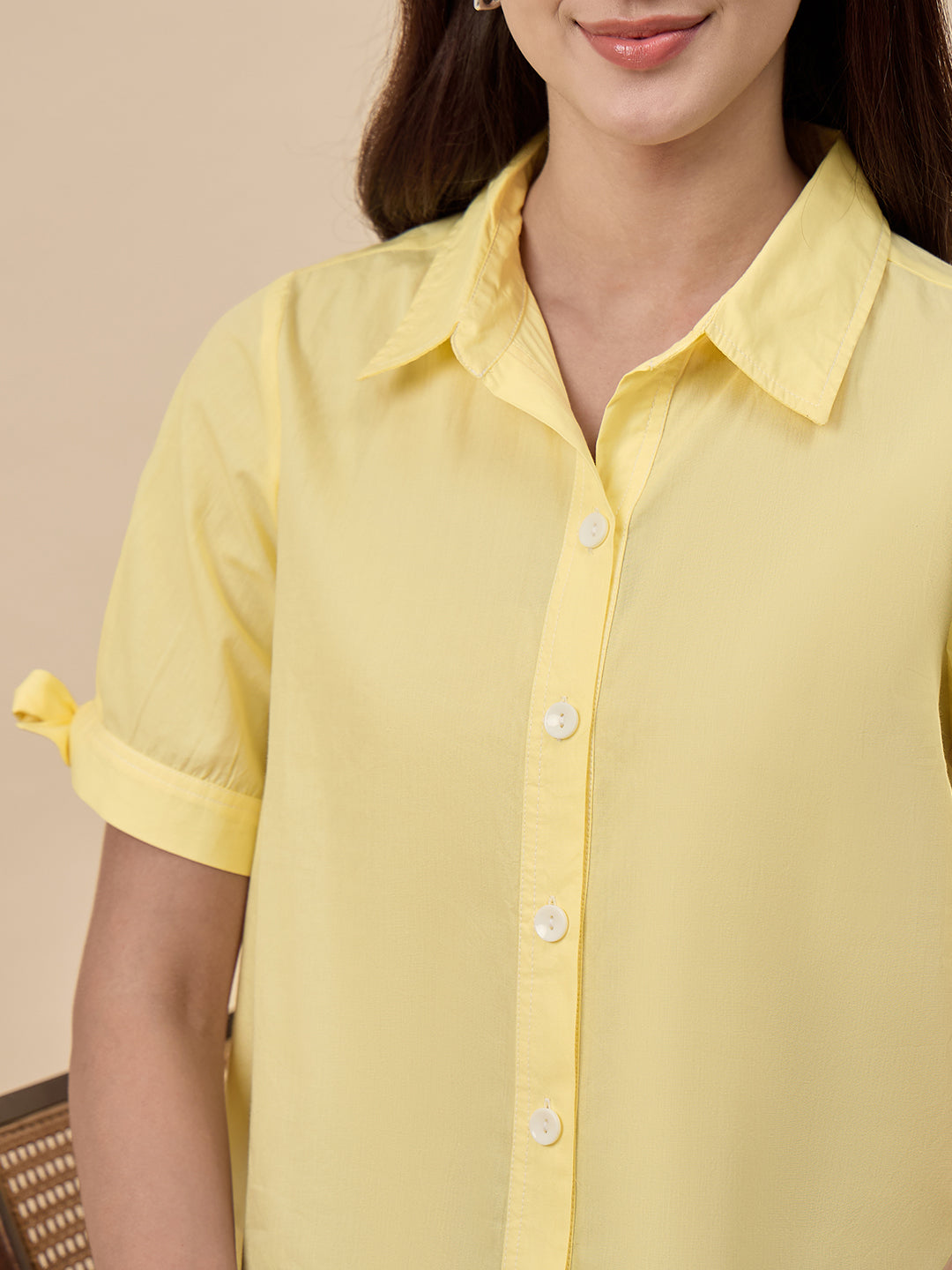 Yellow Solid Linen Viscose Shirt