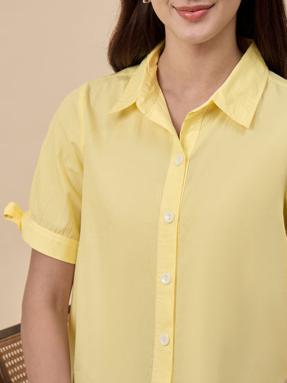 Yellow Solid Linen Viscose Shirt