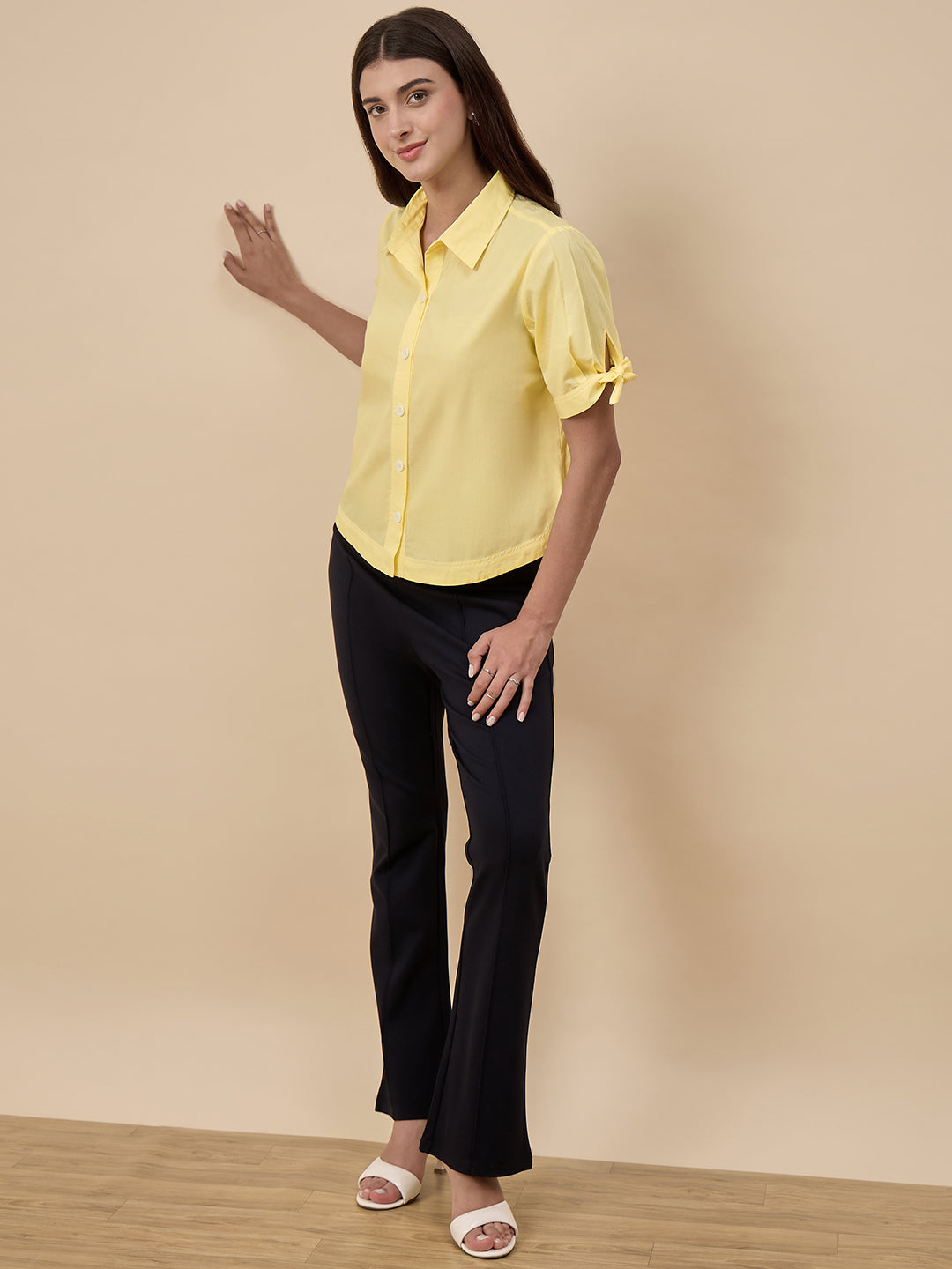 Yellow Solid Linen Viscose Shirt