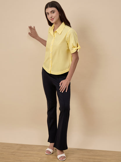 Yellow Solid Linen Viscose Shirt