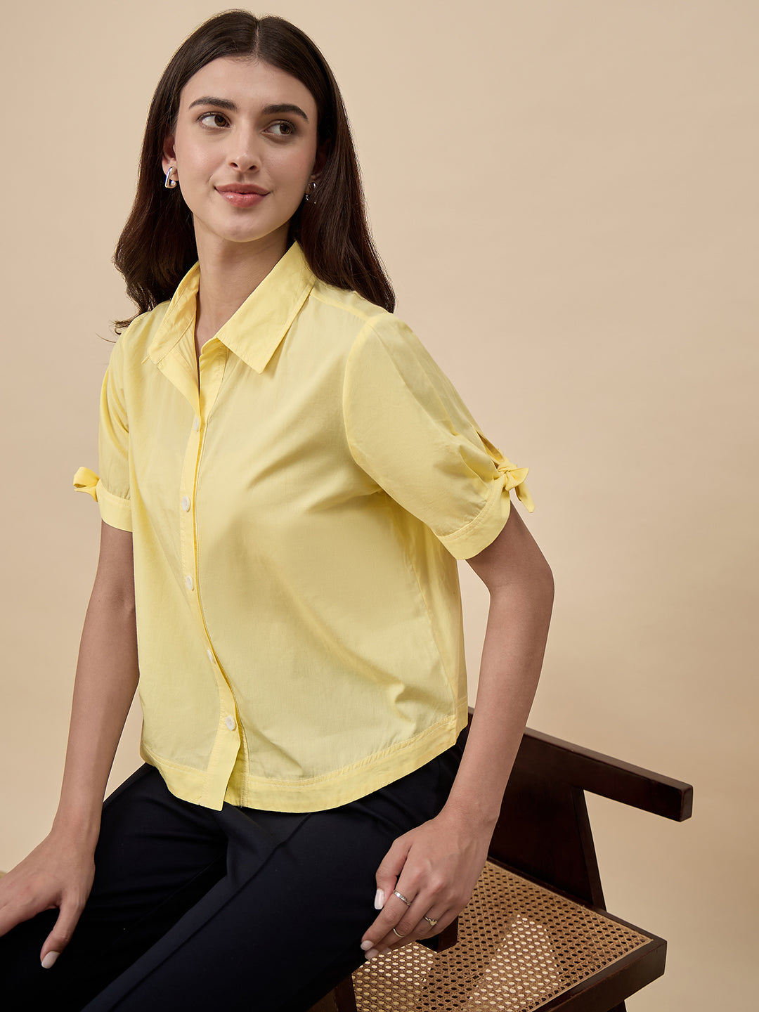 Yellow Solid Linen Viscose Shirt