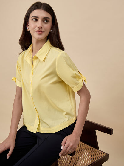 Yellow Solid Linen Viscose Shirt