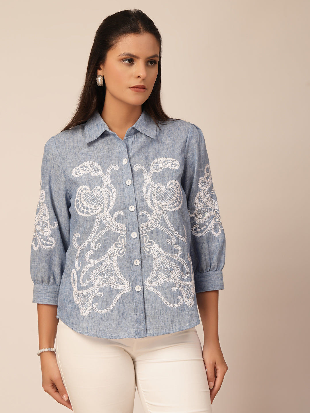 Gipsy Blue Viscose Embroidery Shirt