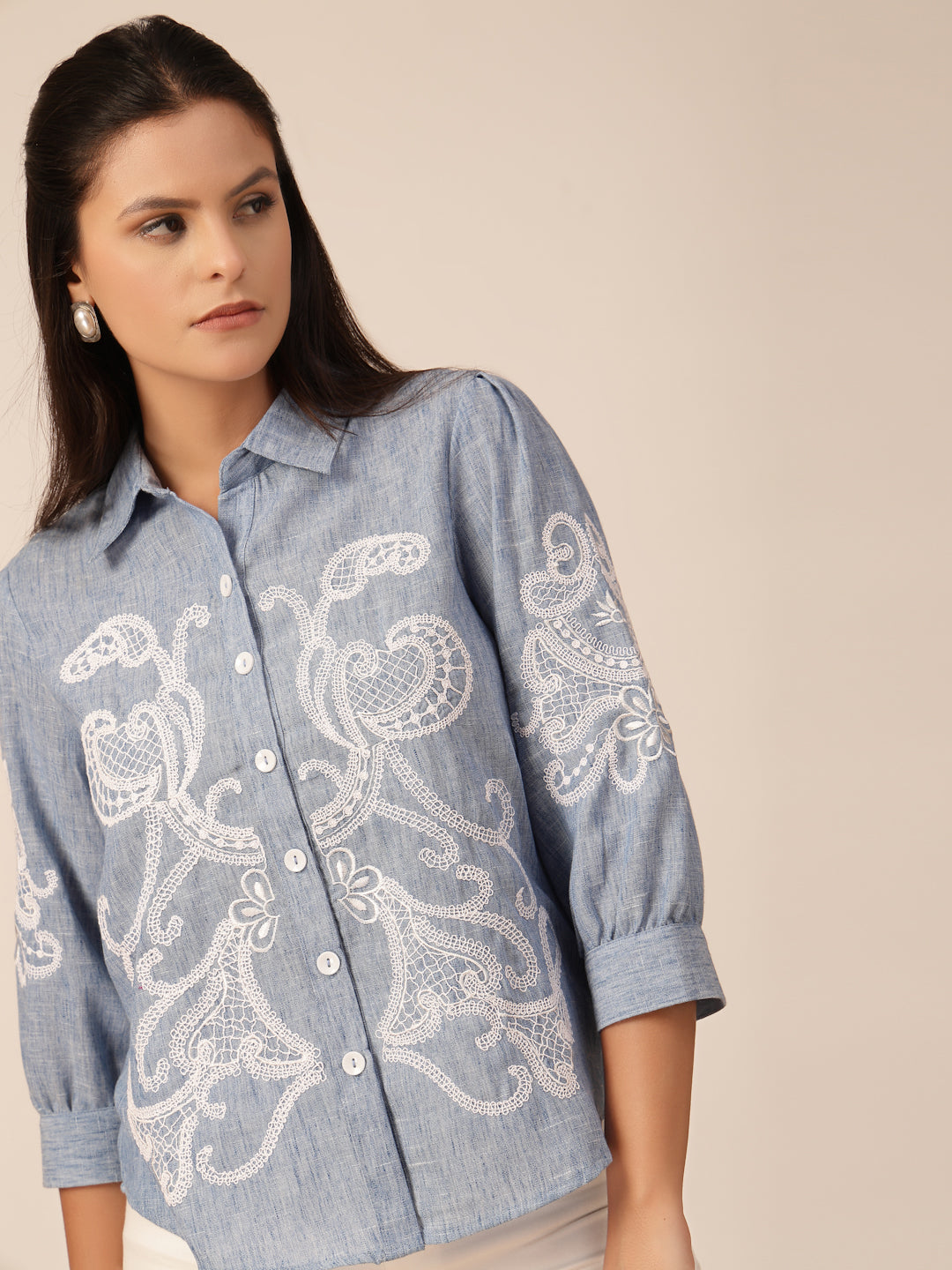 Gipsy Blue Viscose Embroidery Shirt