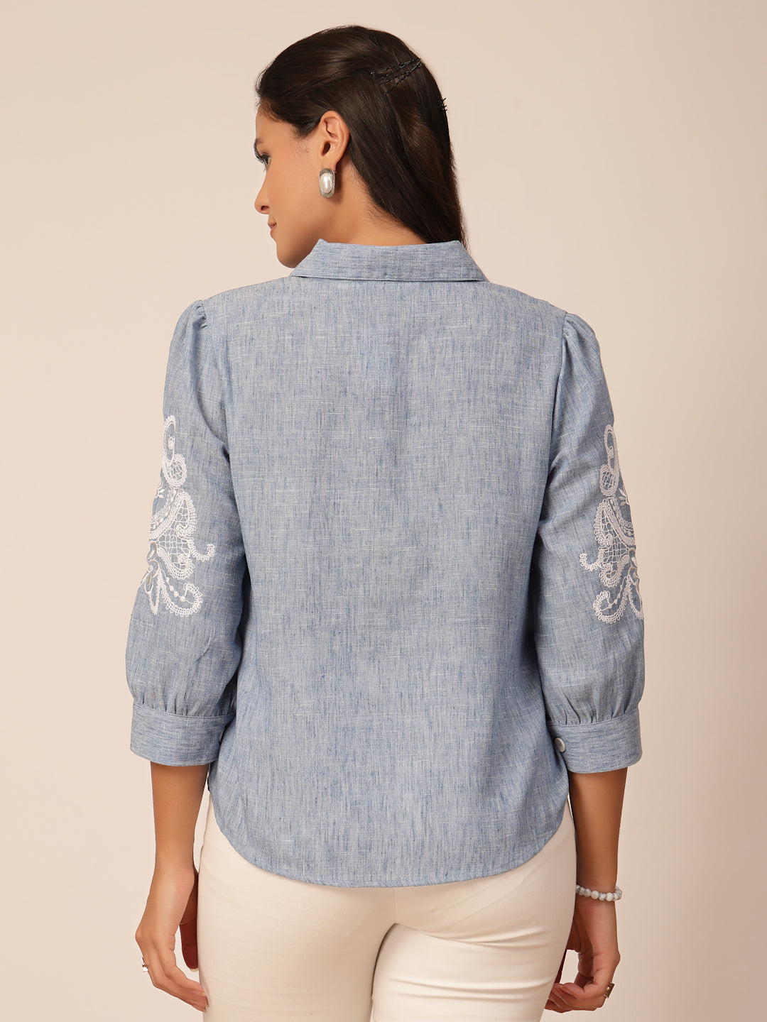 Gipsy Blue Viscose Embroidery Shirt