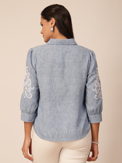 Gipsy Blue Viscose Embroidery Shirt