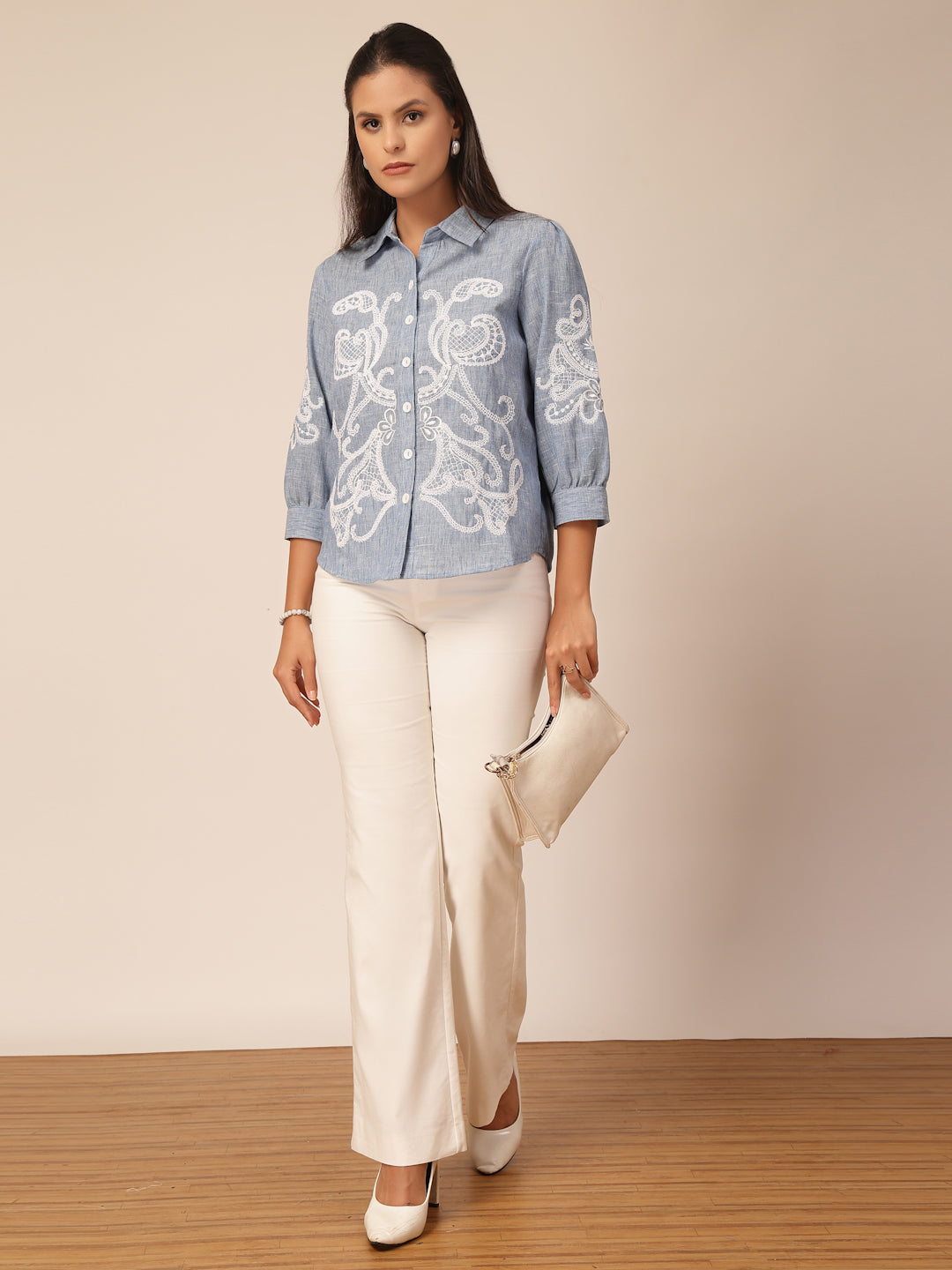 Gipsy Blue Viscose Embroidery Shirt