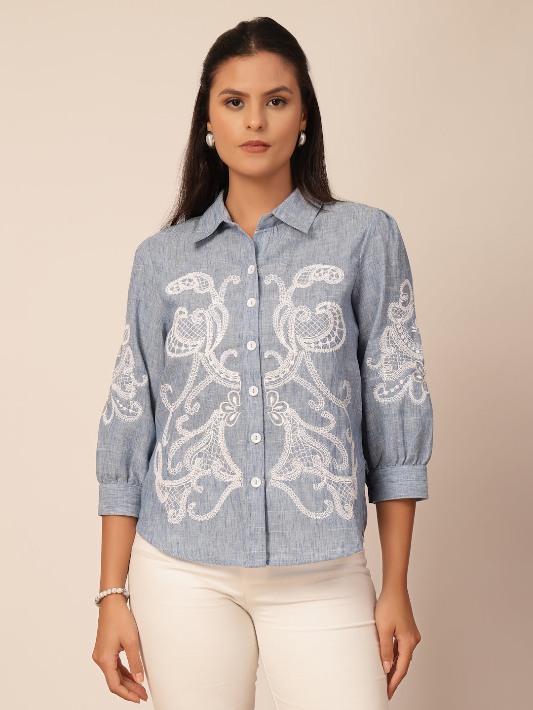 Gipsy Blue Viscose Embroidery Shirt