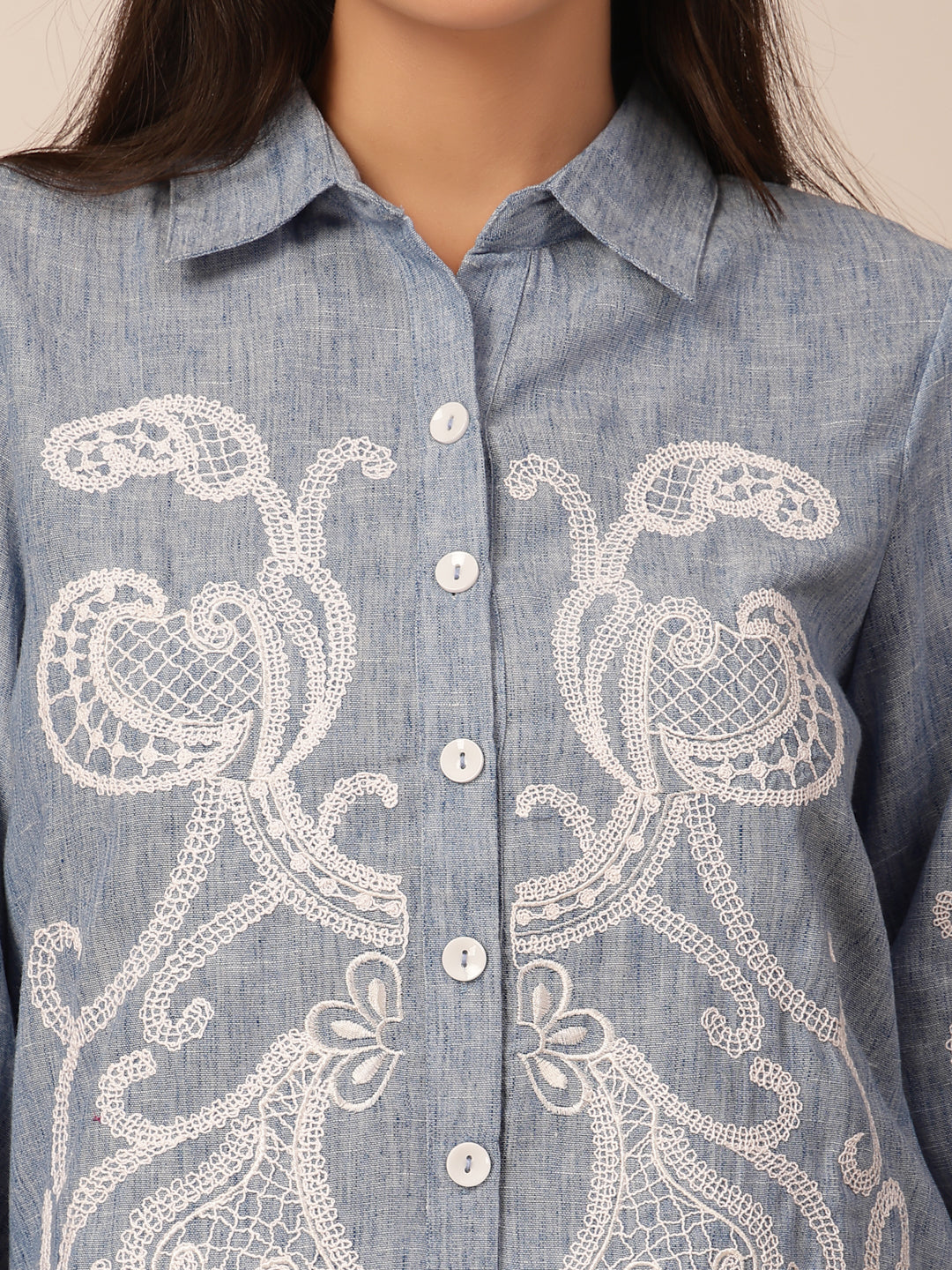 Gipsy Blue Viscose Embroidery Shirt
