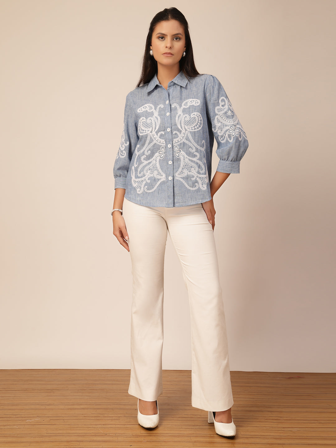 Gipsy Blue Viscose Embroidery Shirt