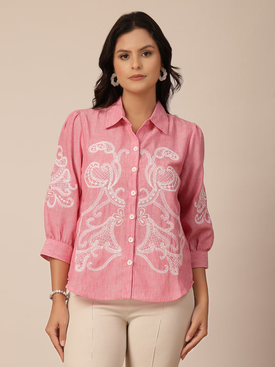 Gipsy Pink Viscose Embroidery Shirt