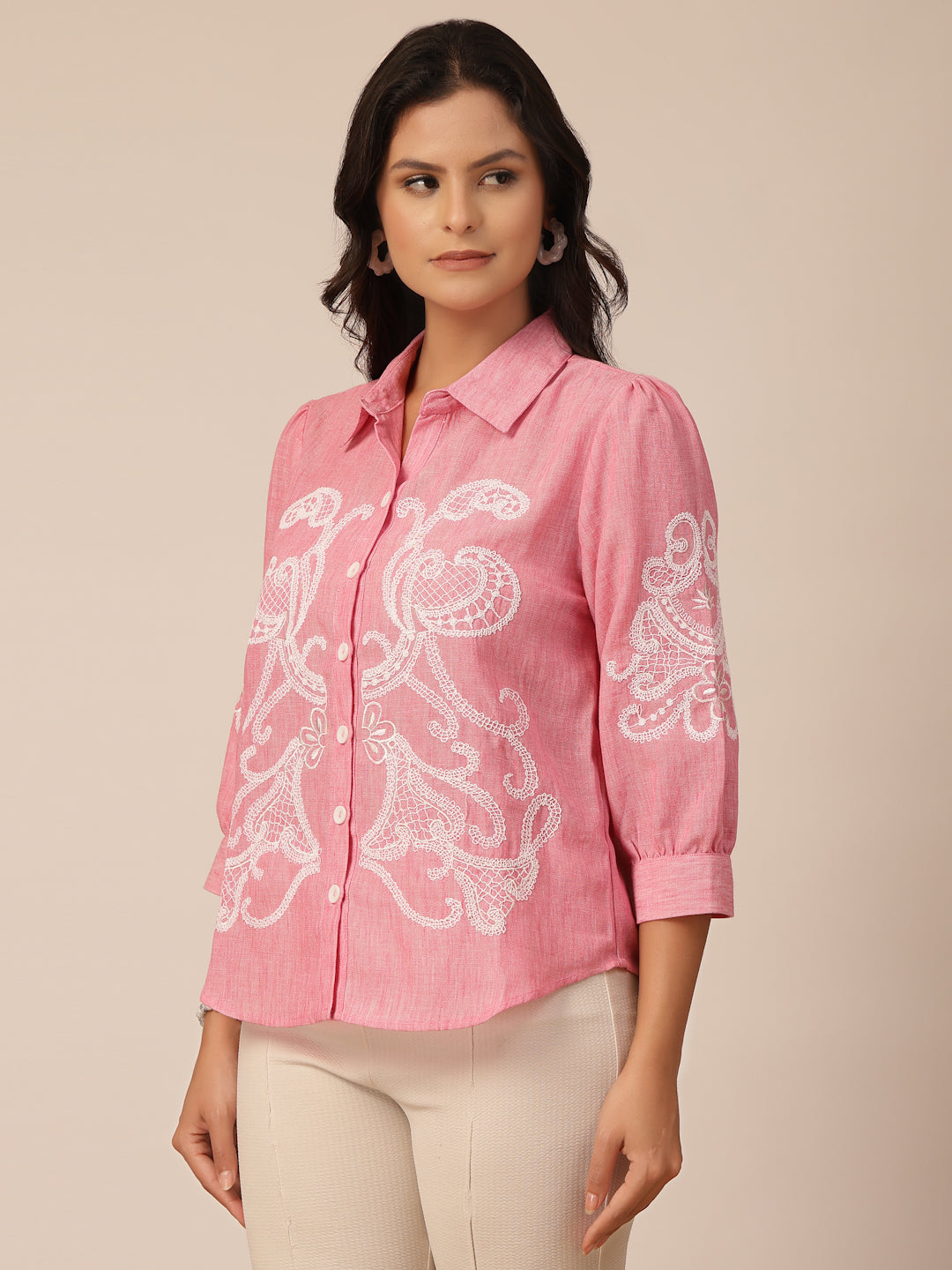 Gipsy Pink Viscose Embroidery Shirt