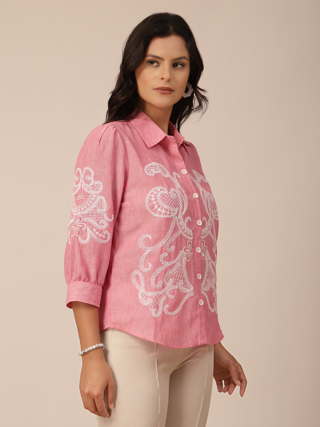 Gipsy Pink Viscose Embroidery Shirt
