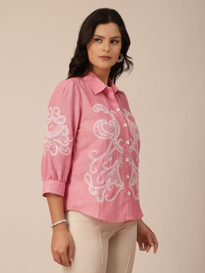 Gipsy Pink Viscose Embroidery Shirt