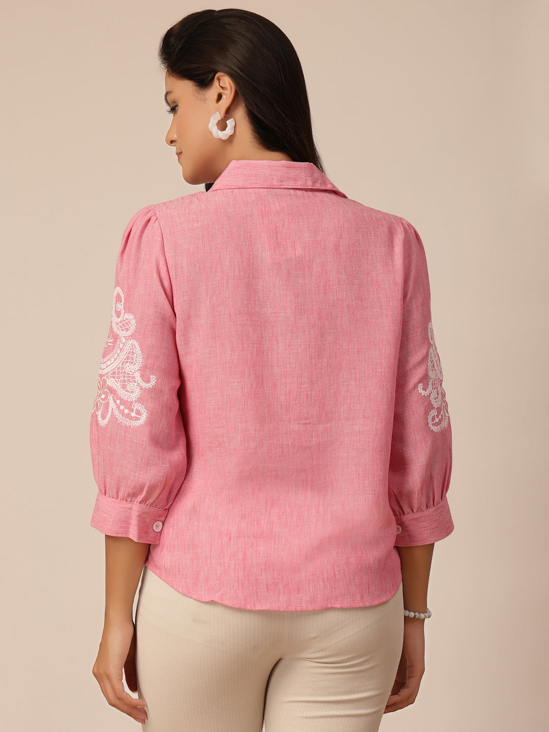 Gipsy Pink Viscose Embroidery Shirt