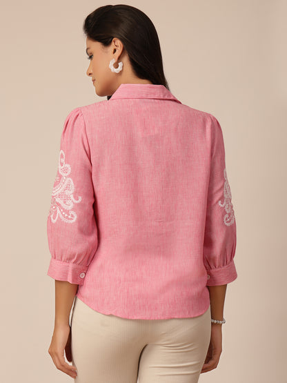 Gipsy Pink Viscose Embroidery Shirt