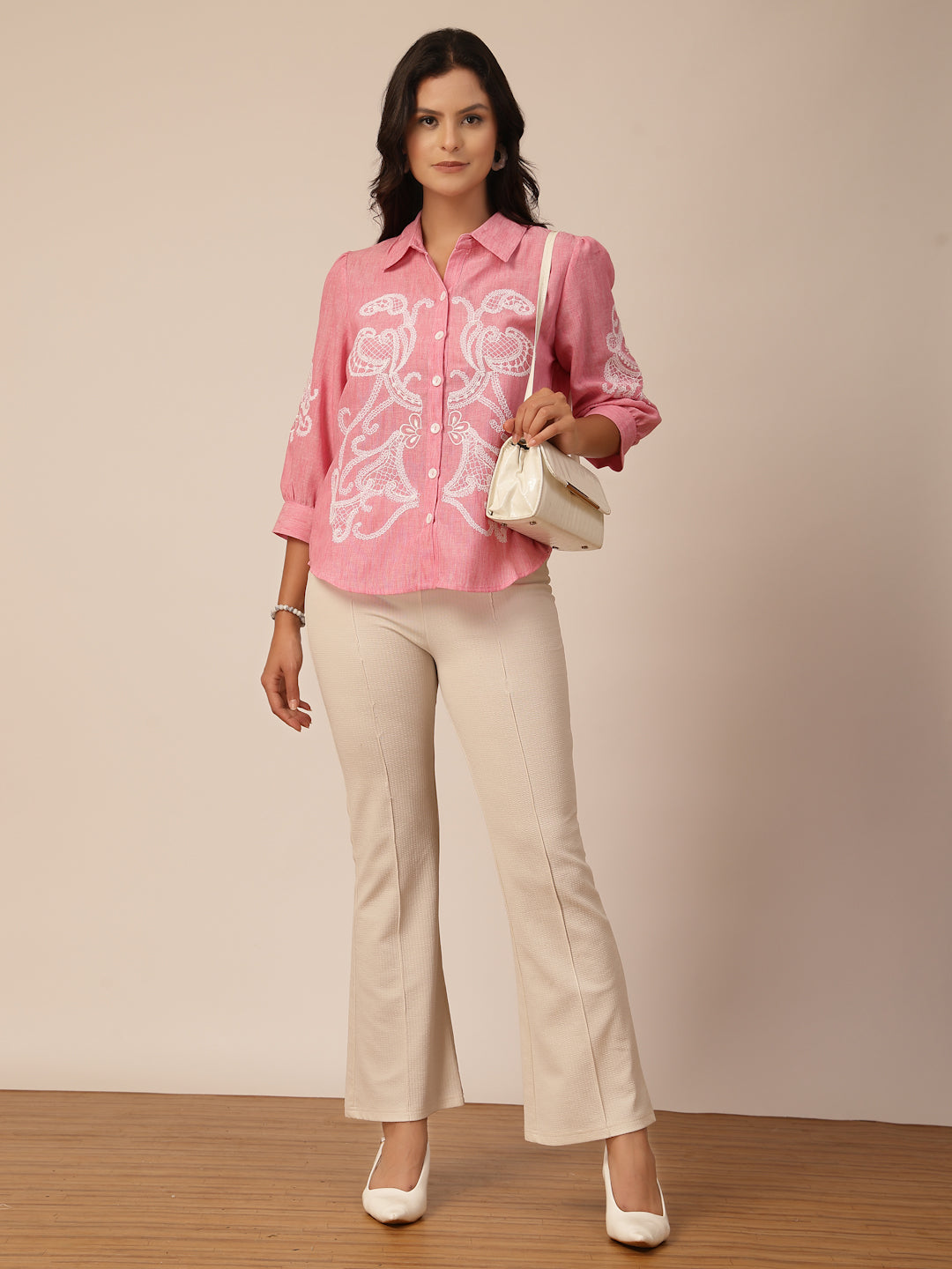 Gipsy Pink Viscose Embroidery Shirt