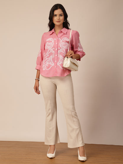 Gipsy Pink Viscose Embroidery Shirt